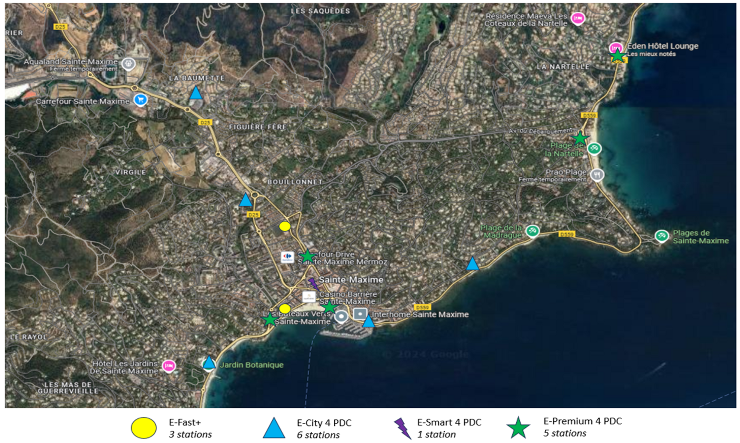 Carte des implantations e-totem à Sainte-Maxime